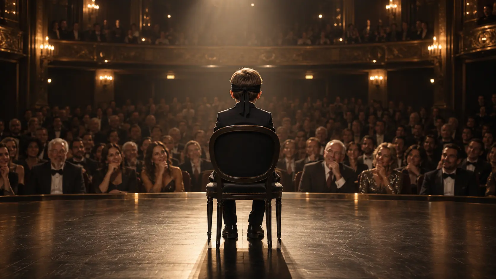 A nine-year-old mentalist performing blindfolded before an intrigued theatre audience